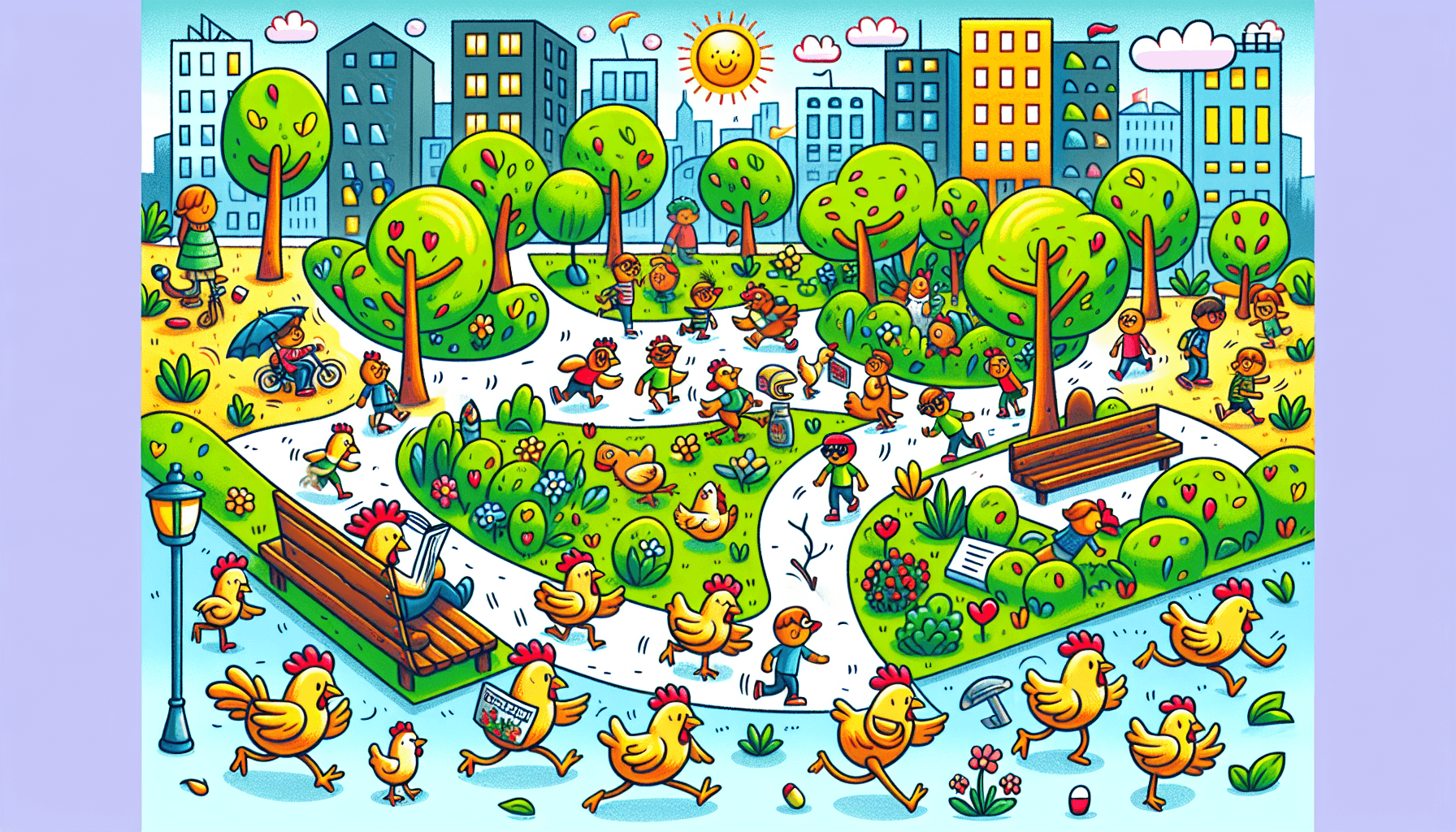 Urban park with chickens